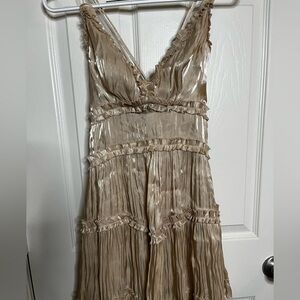 Cream Maxi Sundress with Gold Sheen V-Neck